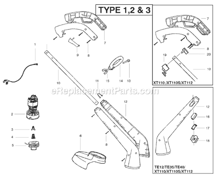 Page A Diagram and Parts List for TE12 Type 3 Weed Eater Trimmer